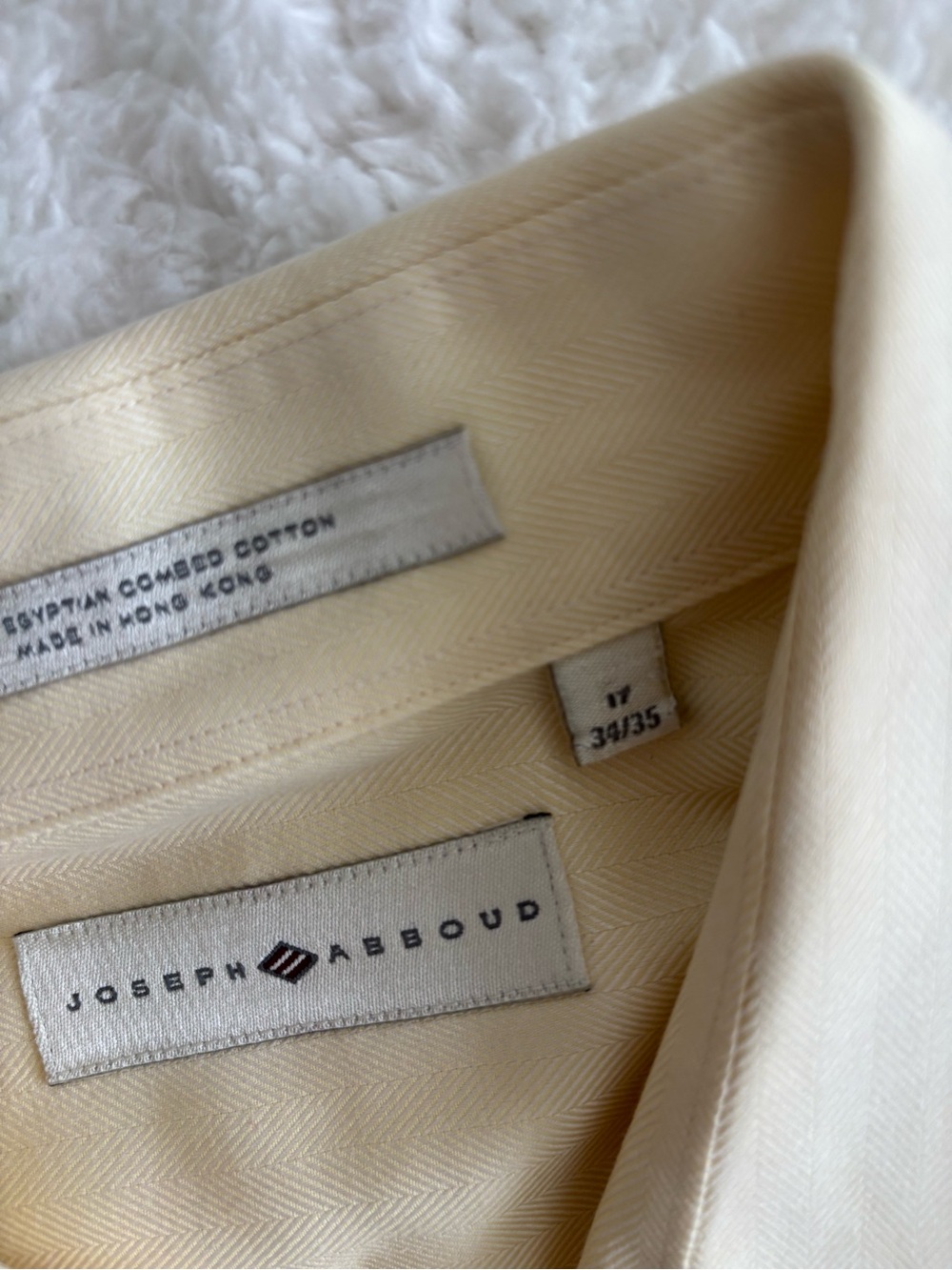 Joseph Abboud Pale Yellow Herringbone Egyptian Cotton Dress Shirt Size 17 34/35 - Picture 3 of 6